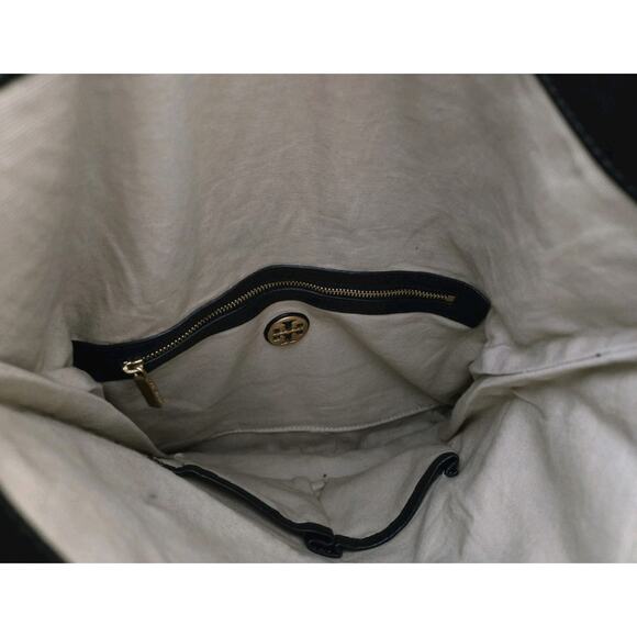 Tory Burch Amalie Black Fold Over Messenger Pebbled Leather Handbag Chic Classy - Picture 10 of 10